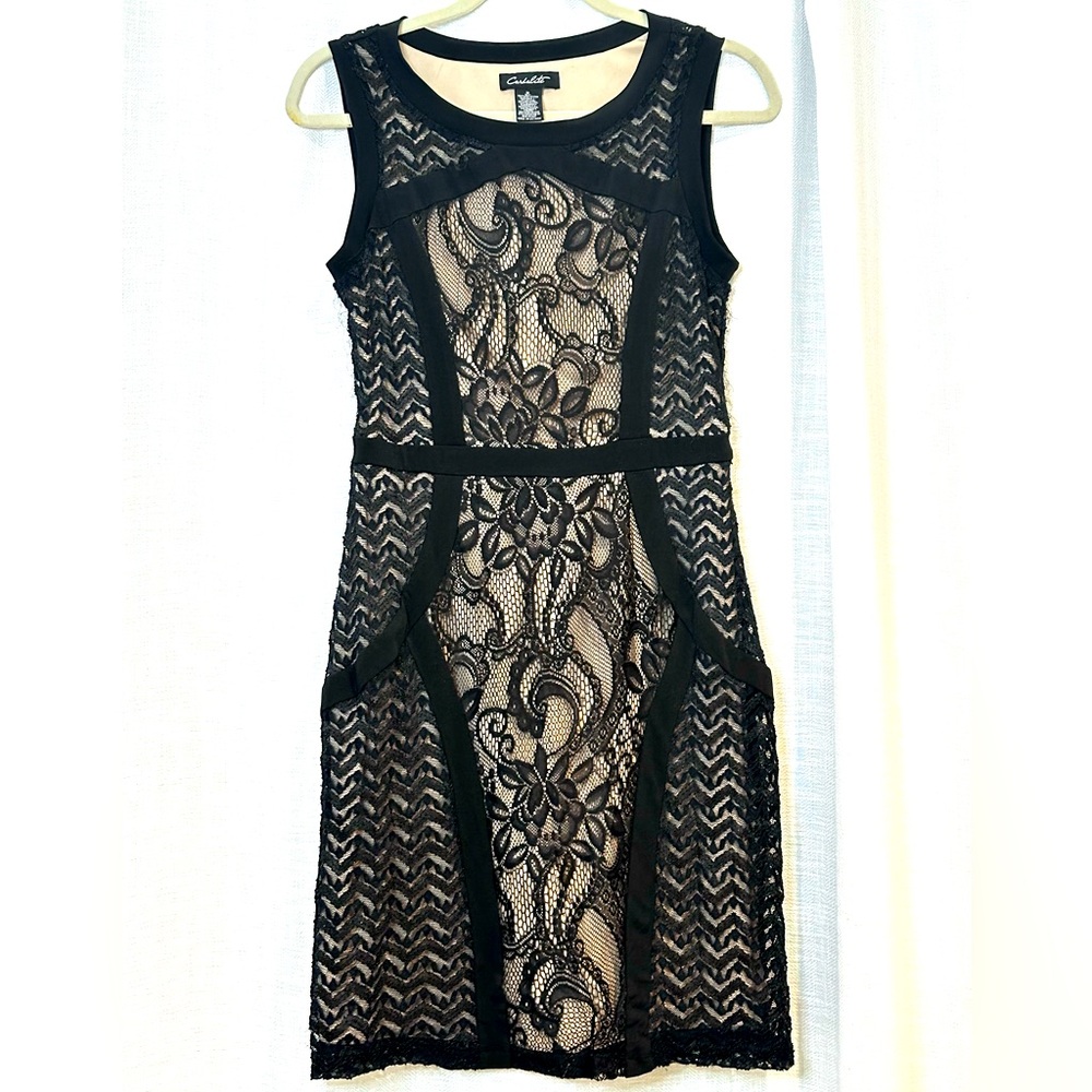 Candalite Women’s Black Lace lined sleeveless dress, size M